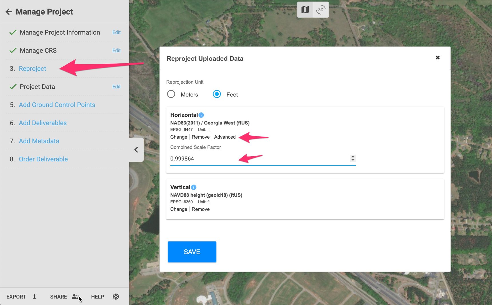 Grid to Ground Coordinate Reprojection
